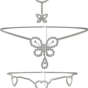 New Emiristic 3-Piece Set Rhinestone Body Chain Sexy Waist Chain